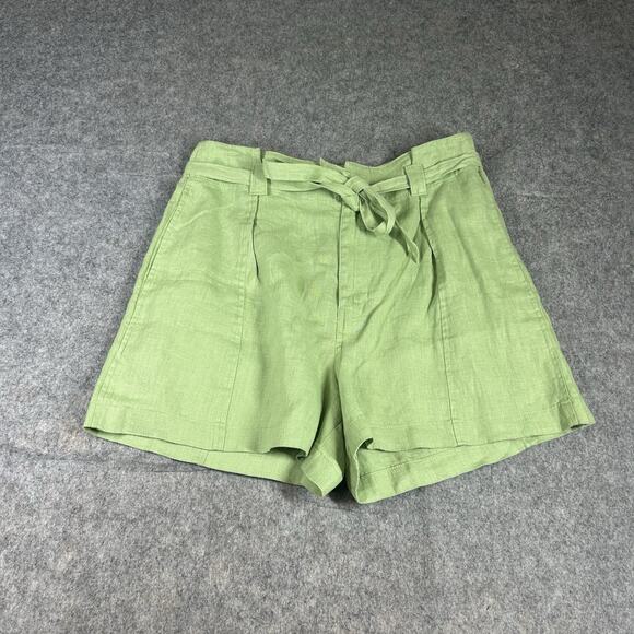 Madewell Shorts Women’s 4 Green 100% Linen High Rise Belted Beach Lightweight - Picture 1 of 9